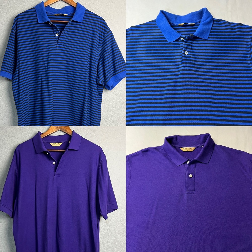 Lot of 2 Roundtree & Yorke Gold Label Polo Shirt Mens L Blue Purple Golf Casual‎